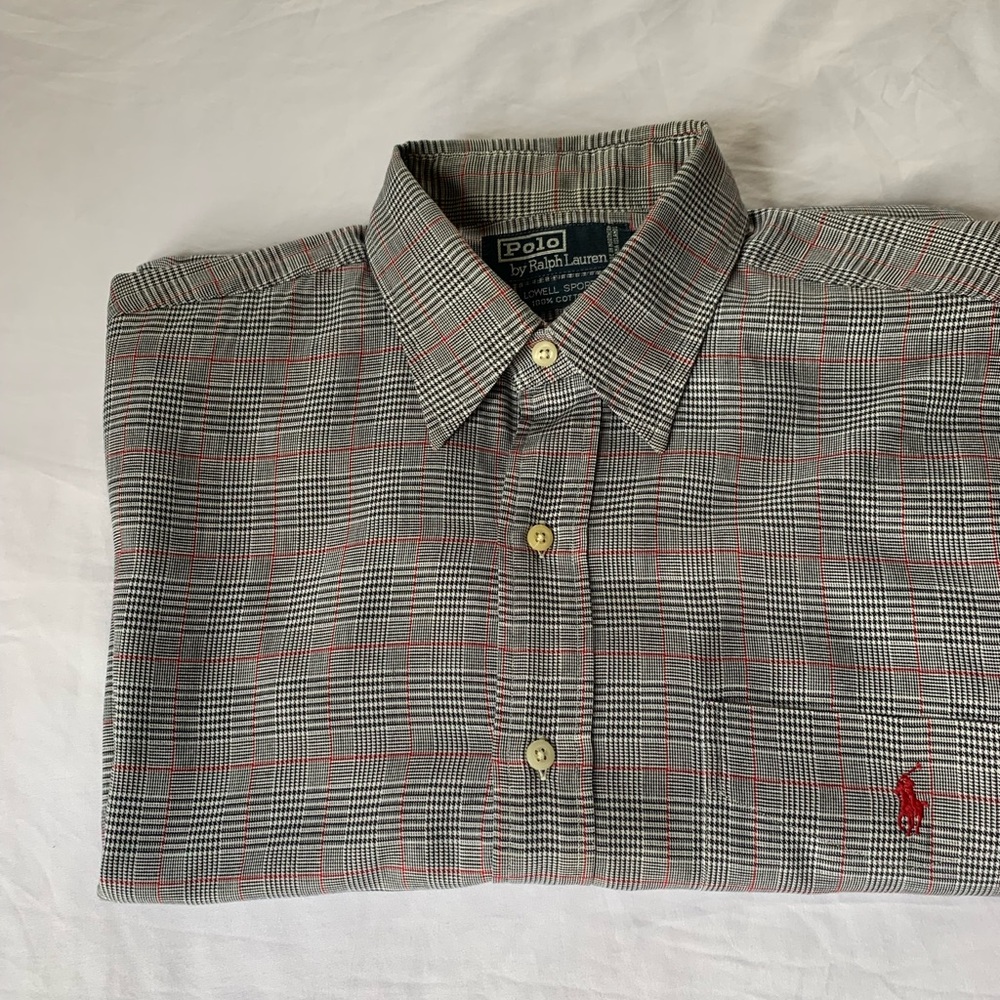Ralph Lauren Gray and Red Casual Button Down Shirts